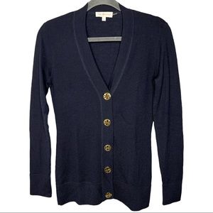 Tory Burch Black knit merino wool button front cardigan